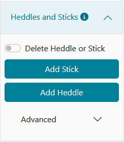 The Heddles and Sticks section with delete disabled