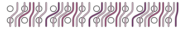 A threading diagram created in Not So Rigid Designer showing the path of threads through the heddles on a rigid heddle loom